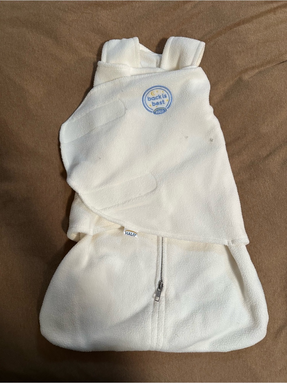 Halo White SleepSack Swaddle with Blue Logo